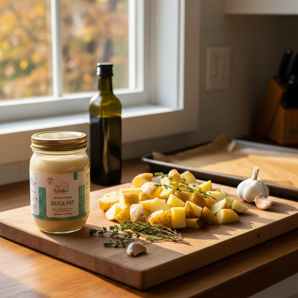 Yukon Gold potatoes tossed in melted duck fat before roasting