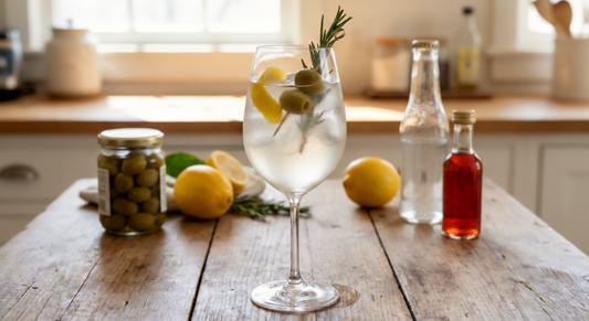 A mocktail on a kitchen table. 