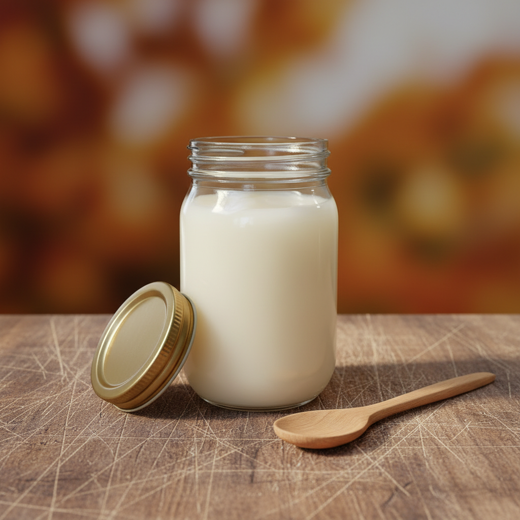 Open jar of pasture-raised beef tallow showing its golden color